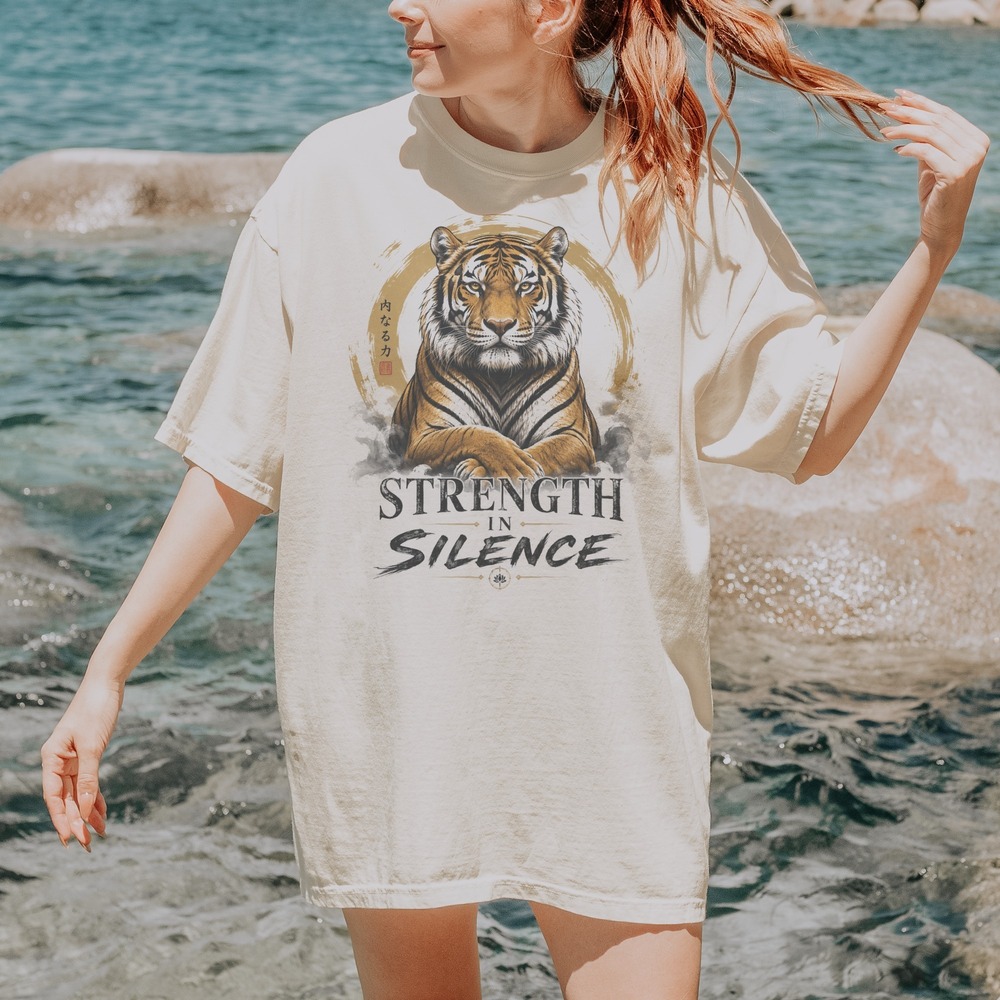 Strength in Silence Tiger Resting in Brushstroke Circle Tee